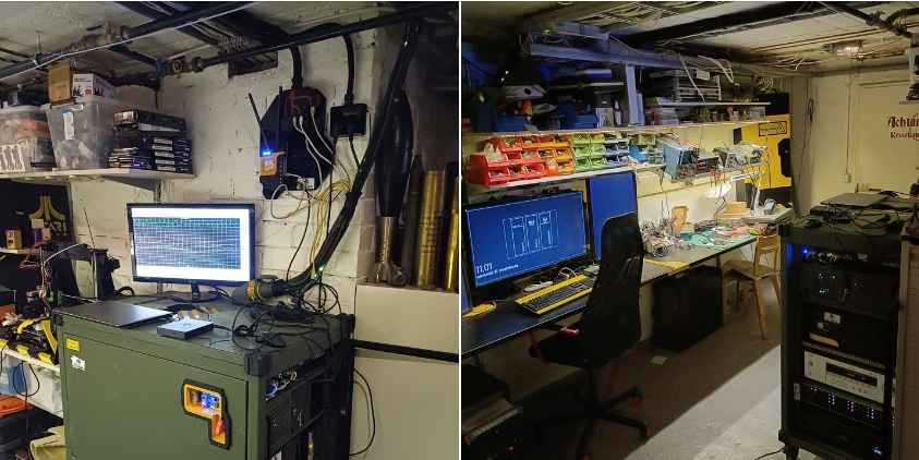 This meme is a split-screen image of a computer setup. The top image shows a messy and cluttered computer setup with wires and cables everywhere, with a computer screen displaying a code error message. The bottom image shows a tidy and organized computer setup with a clean desk and a screen displaying a "100% CPU" error message. The text in the image reads "When you finally get your computer setup to 100% CPU usage" and "When you finally get your computer setup to 100% CPU usage, but you still have to do your taxes".